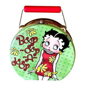 Betty Boop Green & Red Round Tin Lunchbox With Handle